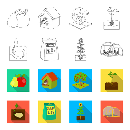 Company, ecology, and other  icon in outline,flet style. Husks, fines, garden icons in set collection.のイラスト素材