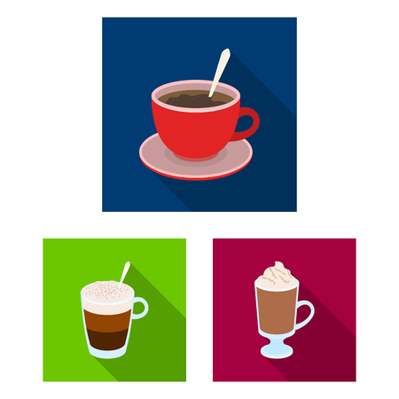 Different kinds of coffee flat icons in set collection for design. Coffee drink vector symbol stock  illustration.のイラスト素材