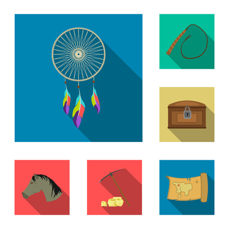 Attributes of the wild west flat icons in set collection for design.Texas and America vector symbol stock  illustration.のイラスト素材