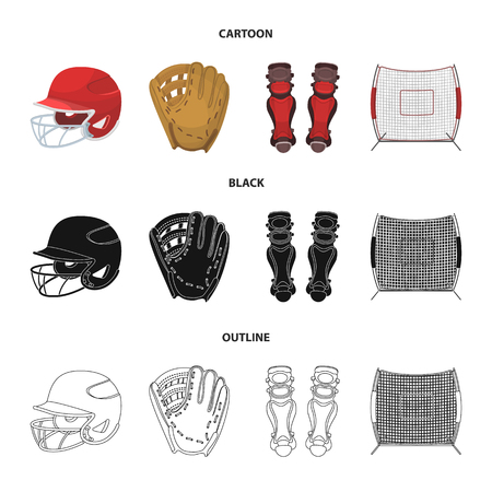 Helmet protective, knee pads and other accessories. Baseball set collection icons in cartoon,black,outline style vector symbol stock illustration .のイラスト素材