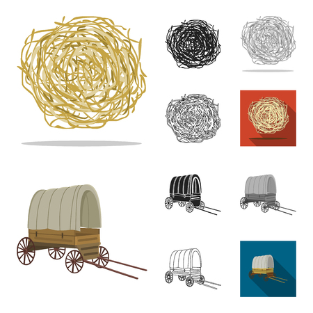 Attributes of the wild west cartoon, black, flat, monochrome, outline icons in set collection for design. Texas and America vector symbol stock web illustration.のイラスト素材