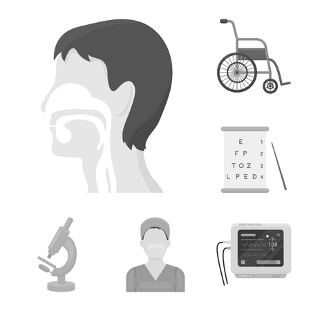 Medicine and treatment monochrome icons in set collection for design. Medicine and equipment vector symbol stock web illustration.のイラスト素材