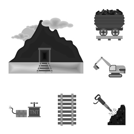 Mining industry monochrome icons in set collection for design. Equipment and tools vector symbol stock web illustration.のイラスト素材