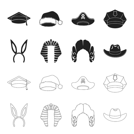 Hats set collection icons in black,outline style vector symbol stock illustration web.のイラスト素材