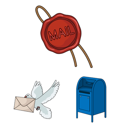 Mail and postman cartoon icons in set collection for design. Mail and equipment vector symbol stock web illustration.のイラスト素材