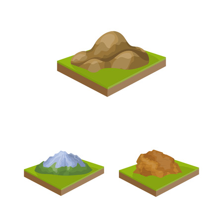 Mountains, massive cartoon icons in set collection for design. The surface of the earth vector isometric symbol stock web illustration.のイラスト素材