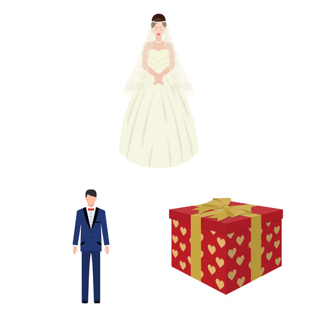Wedding and Attributes cartoon icons in set collection for design.Newlyweds and Accessories vector symbol stock web illustration.のイラスト素材