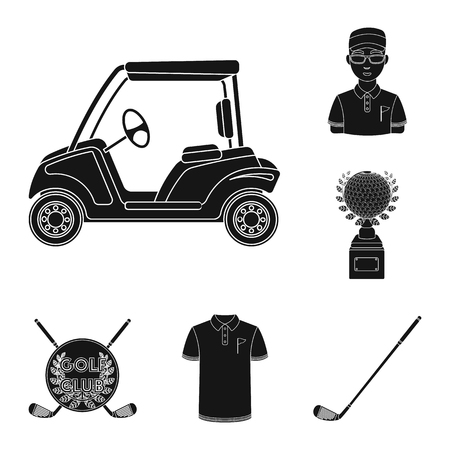 Golf and attributes black icons in set collection for design. Golf Club and equipment vector symbol stock web illustration.のイラスト素材