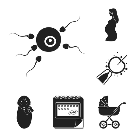 Woman and pregnancy black icons in set collection for design. Gynecology and equipment vector symbol stock web illustration.のイラスト素材