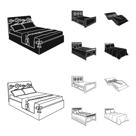 Different beds black,outline icons in set collection for design. Furniture for sleeping vector isometric symbol stock web illustration.のイラスト素材