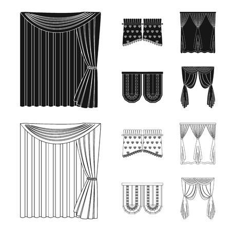 Curtains, stick, cornices, and other web icon in black,outline style.Bow, fabric, tulle icons in set collection.のイラスト素材