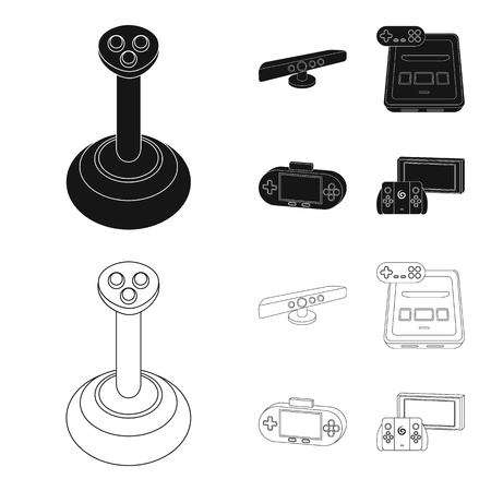 Game and TV set-top box black,outline icons in set collection for design.Game Gadgets vector symbol stock web illustration.のイラスト素材