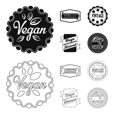Limited edition, vintage, mega discont, dig sale.Label,set collection icons in black,outline style vector symbol stock illustration web.のイラスト素材