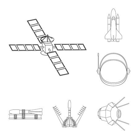 Space technology outline icons in set collection for design.Spacecraft and equipment vector symbol stock web illustration.のイラスト素材