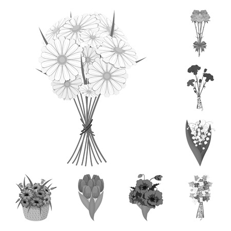 A bouquet of fresh flowers monochrome icons in set collection for design. Various bouquets vector symbol stock web illustration.のイラスト素材