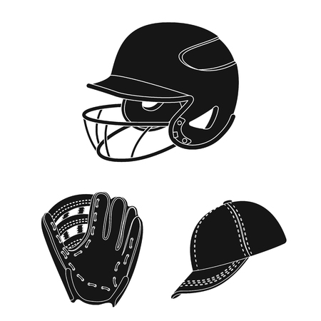 Baseball and attributes black icons in set collection for design.のイラスト素材