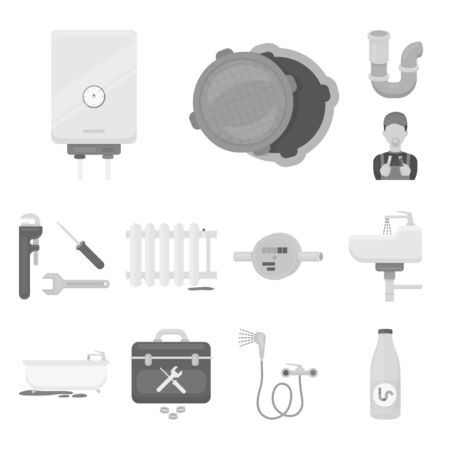 Plumbing and fitting monochrome icons in set collection for design.のイラスト素材