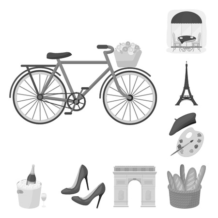 Country France monochrome icons in set collection for design. France and landmark vector symbol stock web illustration.のイラスト素材