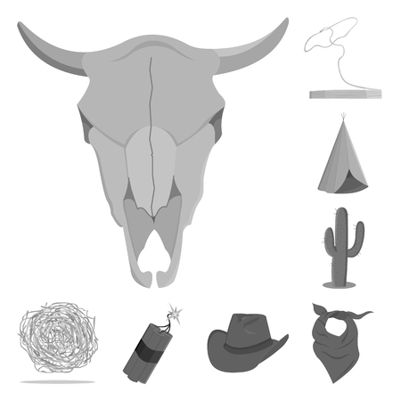 Attributes of the wild west monochrome icons in set collection for design.Texas and America vector symbol stock web illustration.のイラスト素材