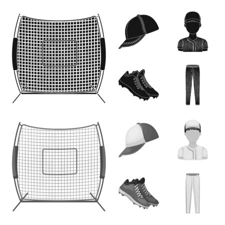 Baseball cap, player and other accessories. Baseball set collection icons in black,monochrom style vector symbol stock illustration .のイラスト素材