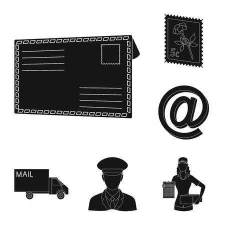 Mail and postman black icons in set collection for design. Mail and equipment vector symbol stock  illustration.のイラスト素材