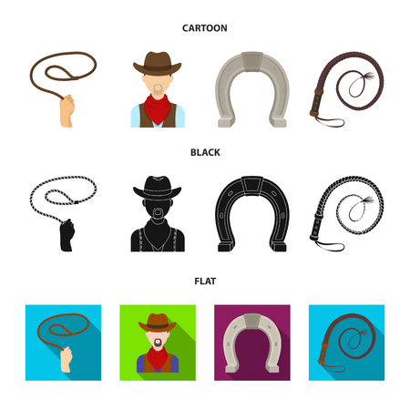Hand lasso, cowboy, horseshoe, whip. Rodeo set collection icons in cartoon,black,flat style vector symbol stock illustration .のイラスト素材