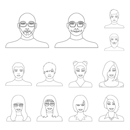 Avatar and face outline icons in set collection for design. A person appearance vector symbol stock web illustration.のイラスト素材