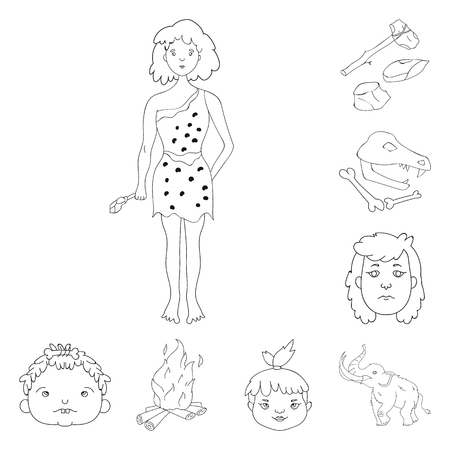 Life in the Stone Age outline icons in set collection for design. Ancient people vector symbol stock web illustration.のイラスト素材