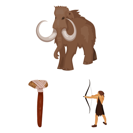 Life in the Stone Age cartoon icons in set collection for design. Ancient people vector symbol stock web illustration.のイラスト素材