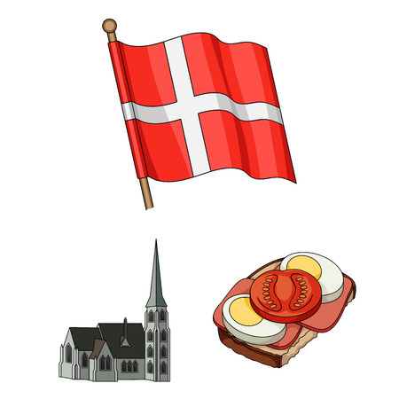 Traveling in Denmark cartoon icons in set collection for design.のイラスト素材