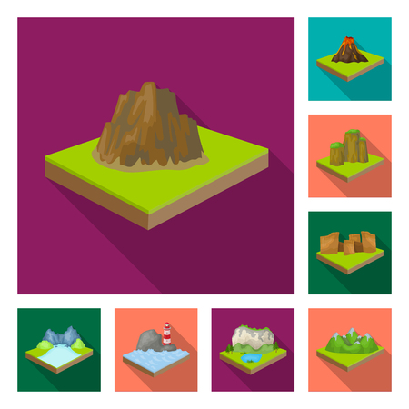 Mountains, massive flat icons in set collection for design. The surface of the earth vector isometric symbol stock web illustration.のイラスト素材