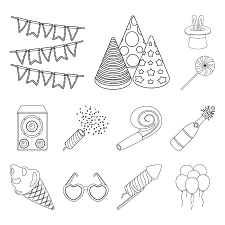 Party, entertainment outline icons in set collection for design. Celebration and treat vector symbol stock web illustration.のイラスト素材