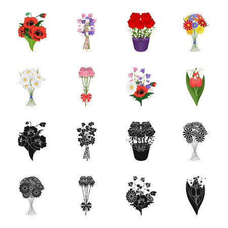 A bouquet of fresh flowers black,cartoon icons in set collection for design. Various bouquets vector symbol stock  illustration.のイラスト素材