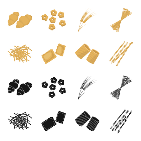 Different types of pasta. Types of pasta set collection icons in black,cartoon style vector symbol stock illustration web.のイラスト素材