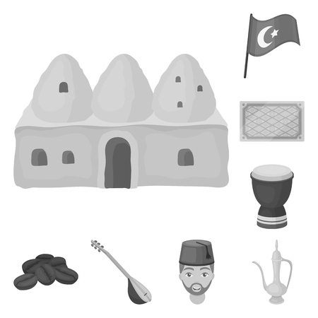 Turkey country monochrome icons in set collection for design.Travel and attractions vector symbol stock  illustration.のイラスト素材