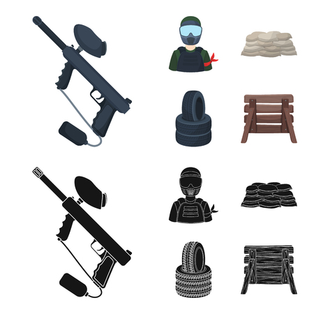Paintball marker, player and other accessories. Paintball single icon in cartoon,black style vector symbol stock illustration .のイラスト素材