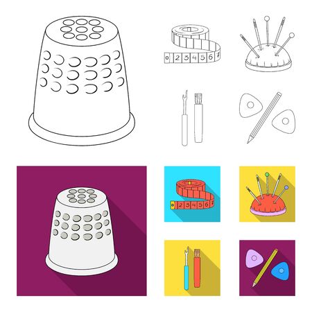 Measuring tape, needles, crayons and pencil.Sewing or tailoring tools set collection icons in outline, flat style vector symbol stock illustration web.のイラスト素材