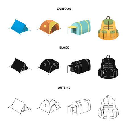 Backpack and other kinds of tents.Tent set collection icons in cartoon,black,outline style vector symbol stock illustration web.のイラスト素材