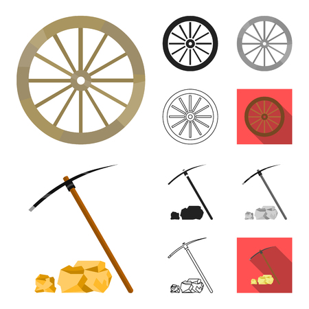 Attributes of the wild west cartoon,black,flat,outline icons in set collection for design.Texas and America vector symbol stock web illustration.のイラスト素材