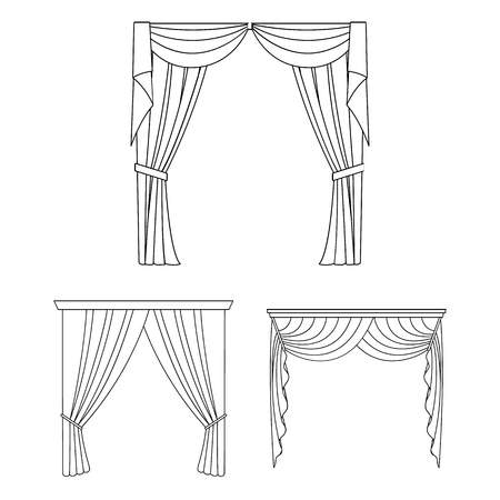 Different kinds of curtains outline icons in set collection for design. Curtains and lambrequins vector symbol stock  illustration.のイラスト素材
