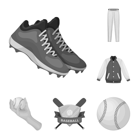 Baseball and attributes monochrome icons in set collection for design.Baseball player and equipment vector symbol stock  illustration.のイラスト素材