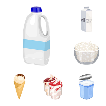 Milk product cartoon icons in set collection for design.Milk and food vector symbol stock  illustration.のイラスト素材