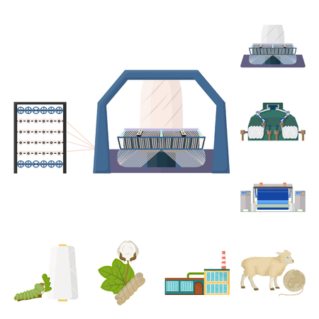 Textile industry cartoon icons in set collection for design.Textile equipment and fabrics vector symbol stock web illustration.のイラスト素材