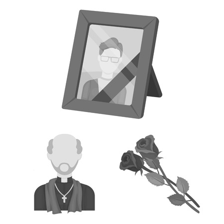 Funeral ceremony monochrome icons in set collection for design. Funerals and Attributes vector symbol stock web illustration.のイラスト素材