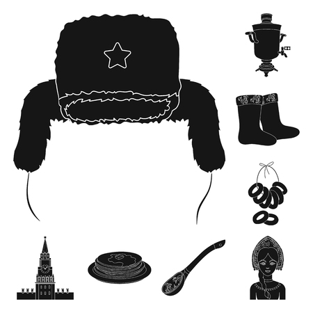 Country Russia, travel black icons in set collection for design. Attractions and features vector symbol stock  illustration.のイラスト素材
