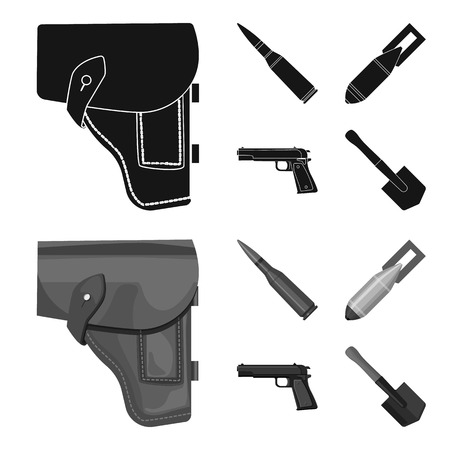 Holster, cartridge, air bomb, pistol. Military and army set collection icons in black,monochrom style vector symbol stock illustration .のイラスト素材