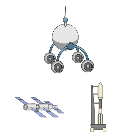 Space technology cartoon icons in set collection for design.Spacecraft and equipment vector symbol stock  illustration.のイラスト素材