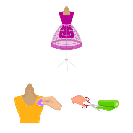 Atelier and equipment cartoon icons in set collection for design. Sewing of outer clothing vector symbol stock web illustration.のイラスト素材