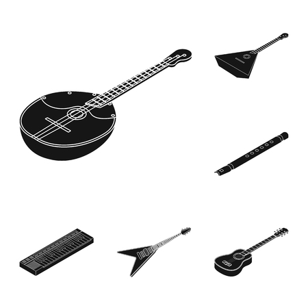 Musical instrument black icons in set collection for design. String and Wind instrument isometric vector symbol stock  illustration.のイラスト素材