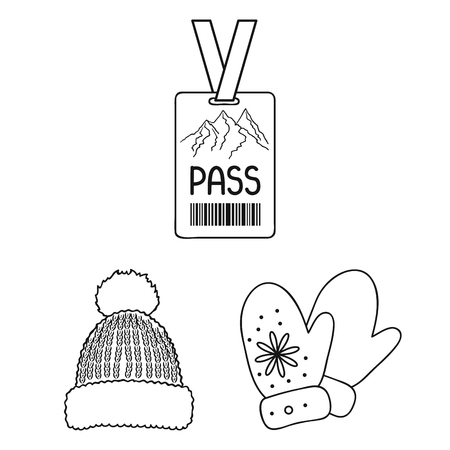 Ski resort and equipment outline iconsのイラスト素材